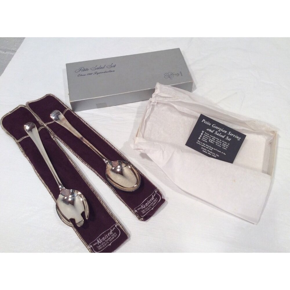 Gerity Petite Georgian Serving Salad Set Silver Plate Reproduction of 1740